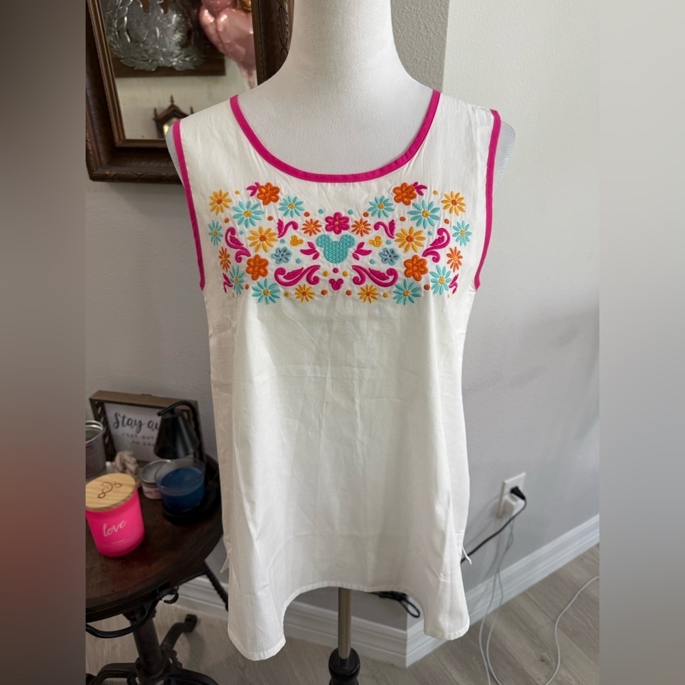 Disney White Top with Colorful Embroidery